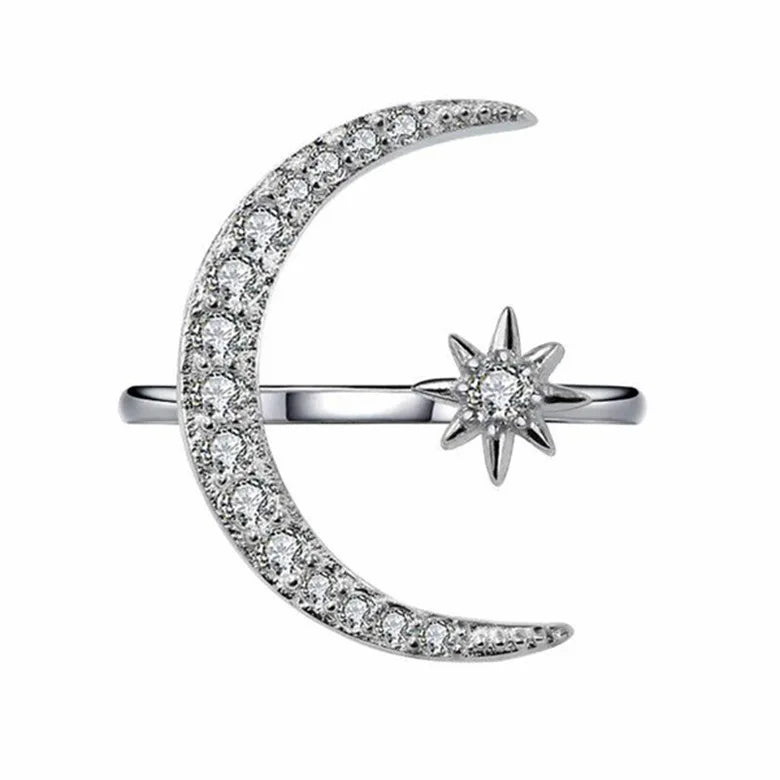 Hot Selling 18K Gold Copper Rings New Crescent Star Moon Plated for Engagement Party Anniversary