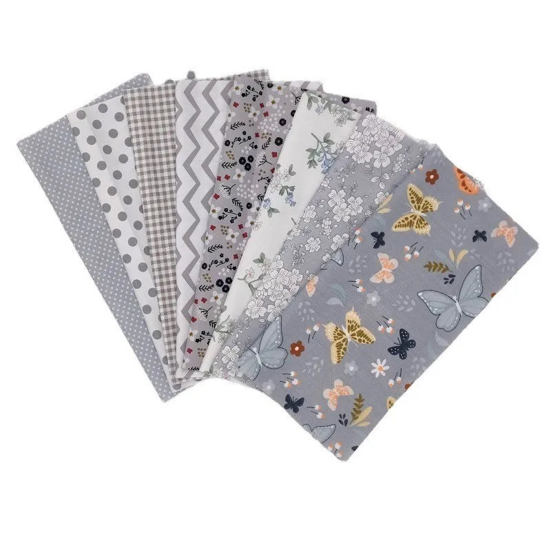 Fanni 8pcs Grey Series Floral Colorful Cotton Fabric Quilting Patchwork Sewing Cloth Accessory Fat Quarter Bundles for DIY Art