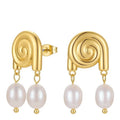 Hypoallergenic 18K Gold Plated Brass French Vintage Spiral Natural Pearl Stud Earrings for Women Fashion Jewelry E211291