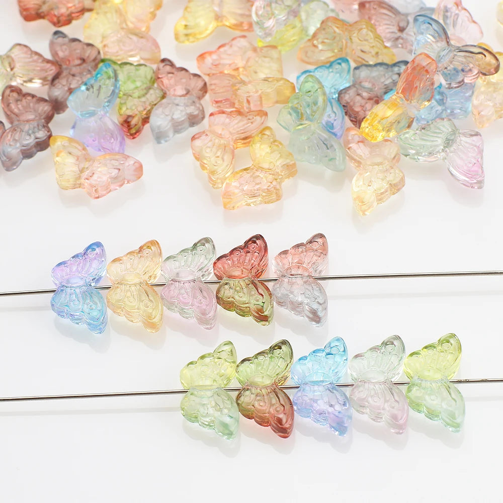 Zhubi 8X15MM Butterfly Glass Beads Multi Gradient Color Fashion Pendant Crystal Beads for Necklace Earring Handmade Accessories