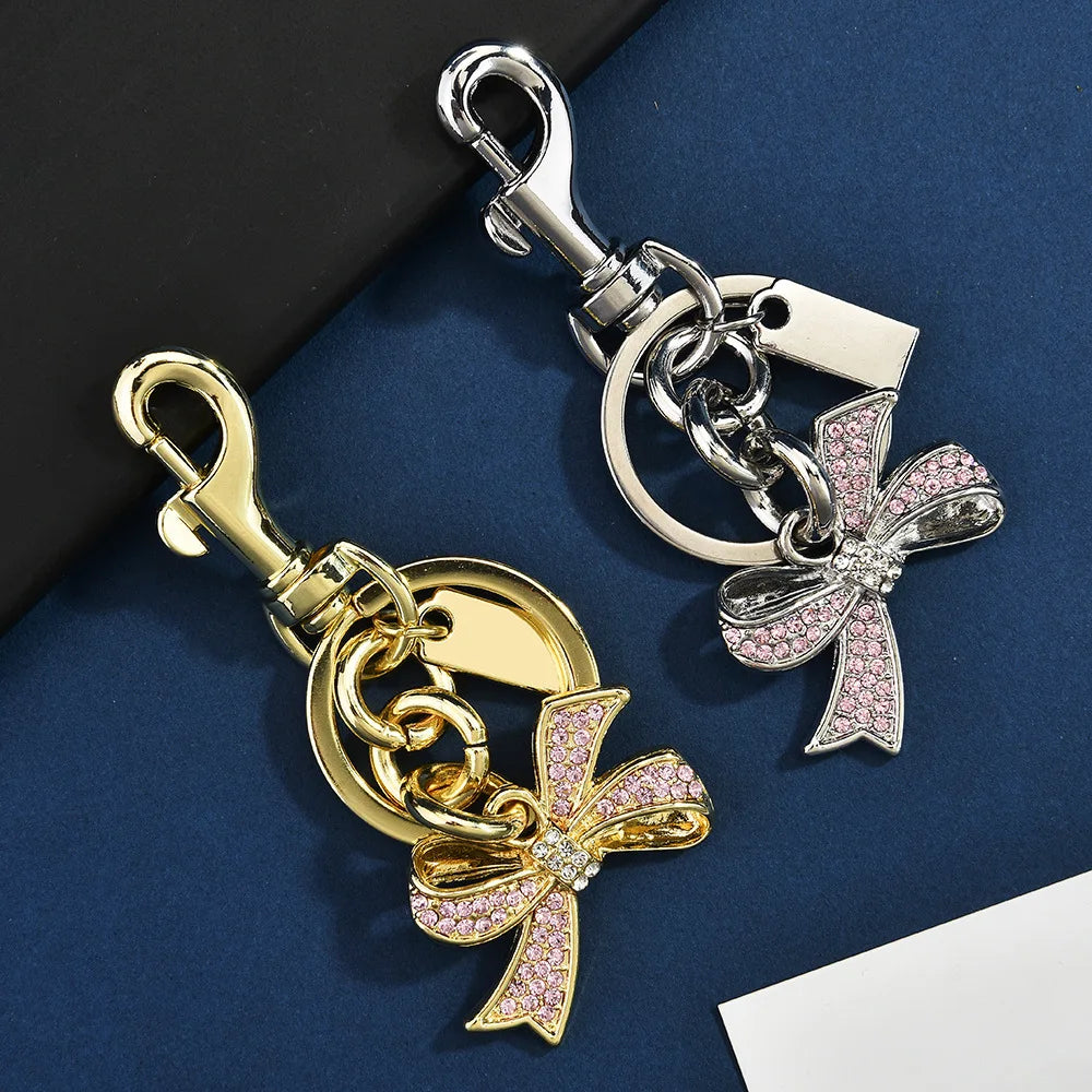 Luxury Design Crystal Full Rhinestone Bowknot Keychains Bling for Women Bag Charms Car Keyrings Sparkling Glitter Bow Key Chains