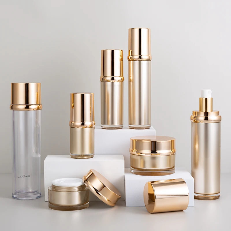 Luxury High-End 15ml to 100ml Acrylic Airless Pump Sprayer 30g to 50g Cosmetics Jar Set for Face Lotion Cream Facial Cleanser