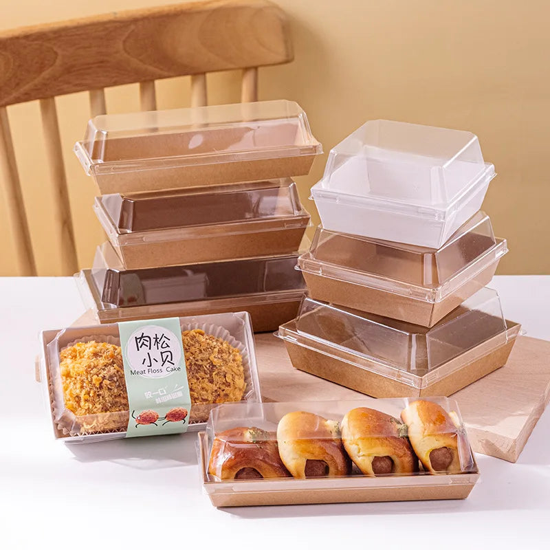 Custom Sandwich Box  Puff Cake Box Swiss Roll Kraft Blister Boxes With Lid