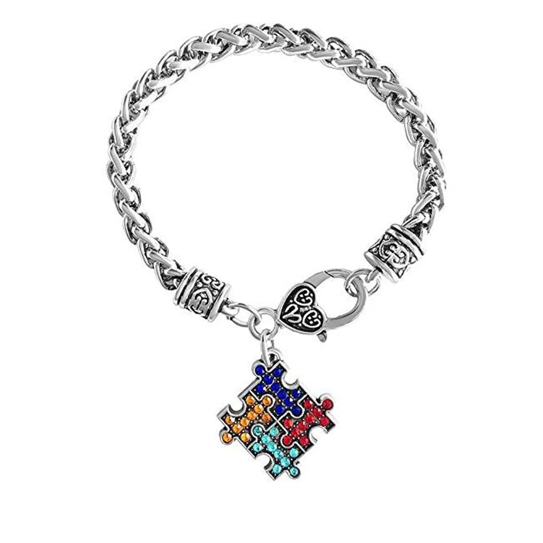 B6002088 18cm20cm24cm Pick Your Size Zinc Alloy Autism Awareness Hope Crystal Puzzle Piece Charm Wheat Chain Bracelet