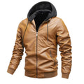 New Arrival Men's Winter Stand-up Collar Hooded Windproof Bonded PU Leather Motorcycle Jacket