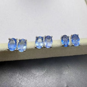 Handmade Chakra Spiritual Crystal Healing Stone Natural Faceted Blue Fluorite Stud Earrings for Purifying Negative Energy