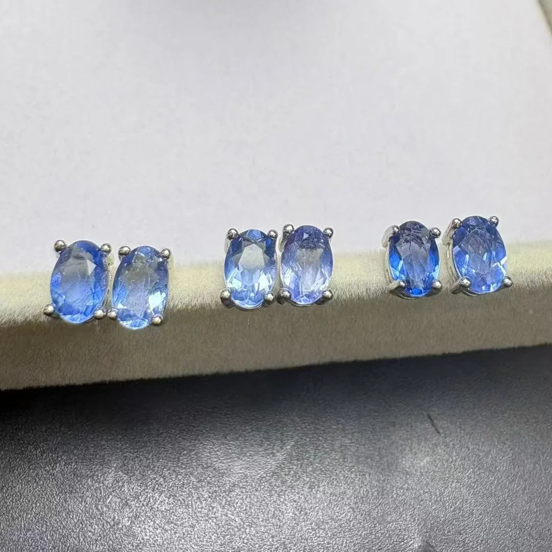 Handmade Chakra Spiritual Crystal Healing Stone Natural Faceted Blue Fluorite Stud Earrings for Purifying Negative Energy
