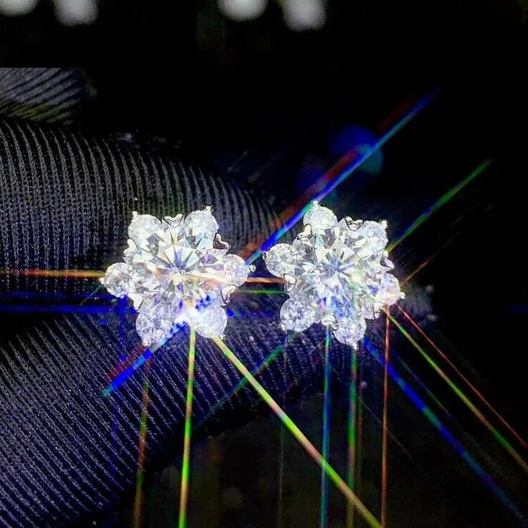 CAOSHI Bling Bling Flower Diamond Shiny Zircon Stud Earring Girls Top Quality Sparkling Clear CZ Silver Dainty Earrings Women