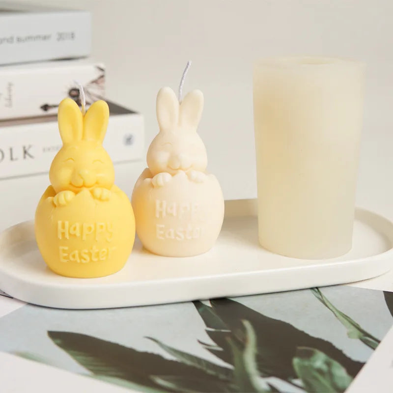 3D Happy Easter Gifts Bunny Candle Silicone Mould Bunnies Animal Break Egg Rabbit Candle Molds