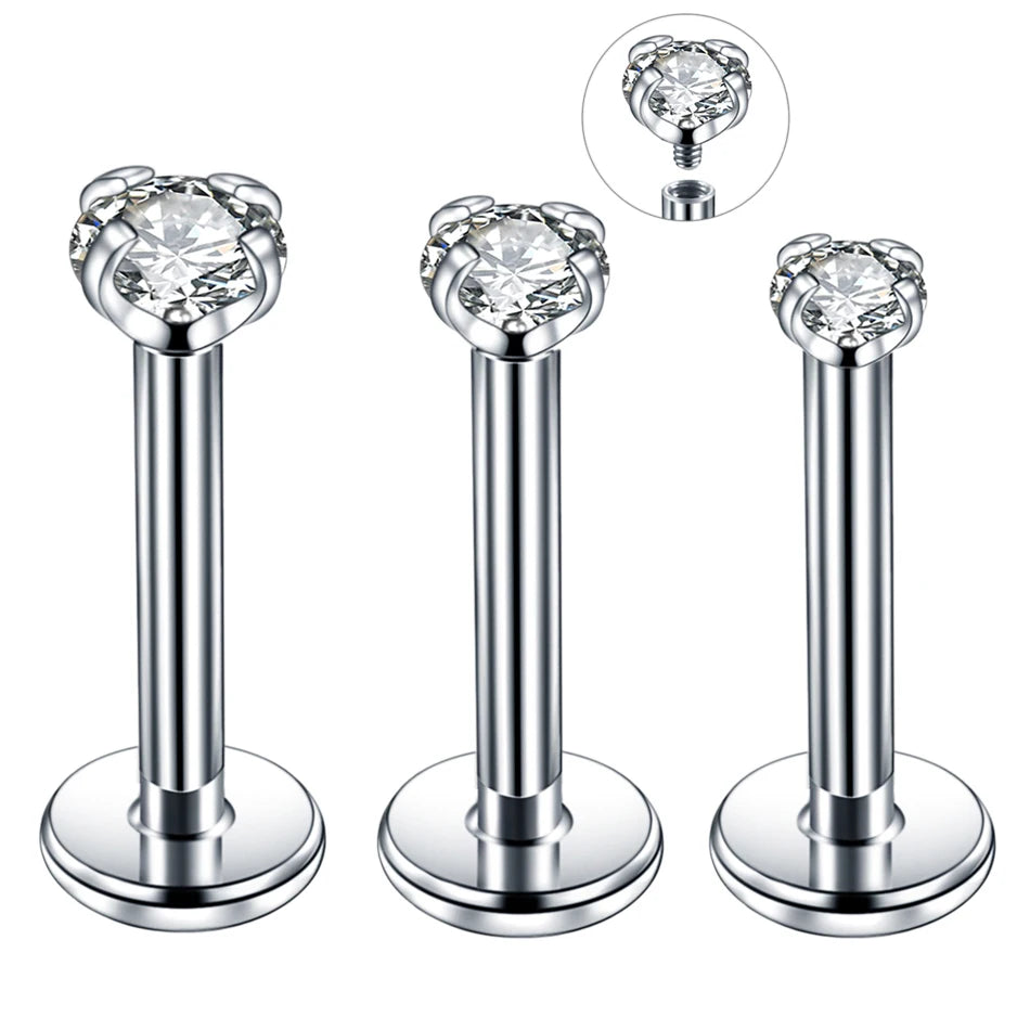 Wholesale Steel CZ Labret Monroe Lip Stud Internal Thread Ear Cartilage Helix Stud Tragus Piercings Body Jewelry 16G