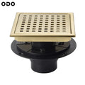 6 Inch Square SUS 304 Stainless Steel Shower Drain Brushed Gold with Flange Quadrato Pattern Grate High Flow Rate Floor Drain