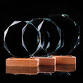 Cheap Wholesale Optical Glass Medal Awards Wooden Base Stock Crystal Trophy Blank for Personalized Souvenirs Gifts