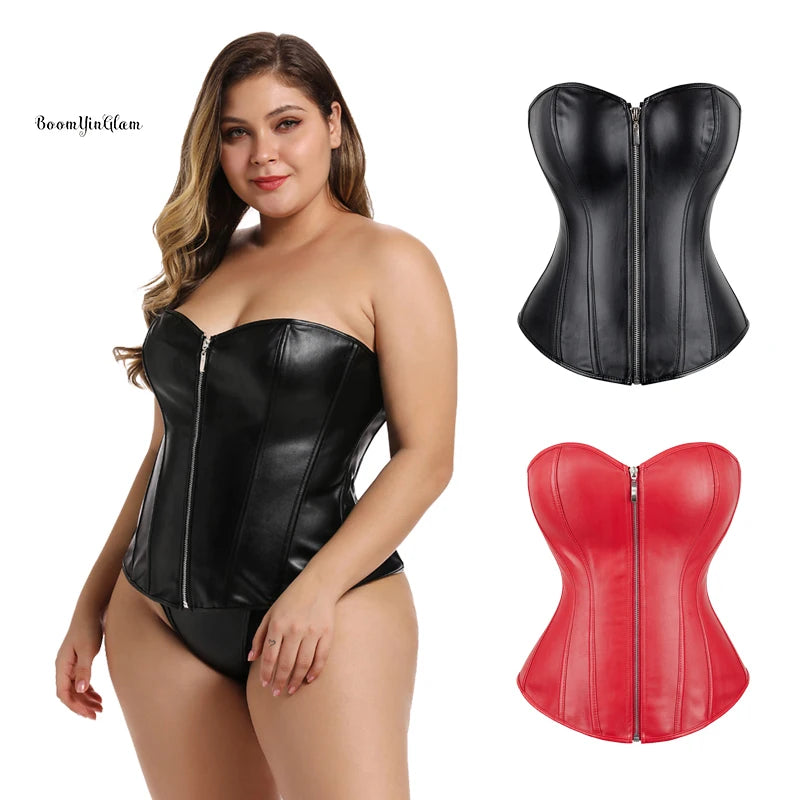 Zipper Front Vest Corset Sexy Black PU Leather Bustier Crop Top Slimming Eco-Friendly Quick Dry Body Shaper Sleeveless Clubwear