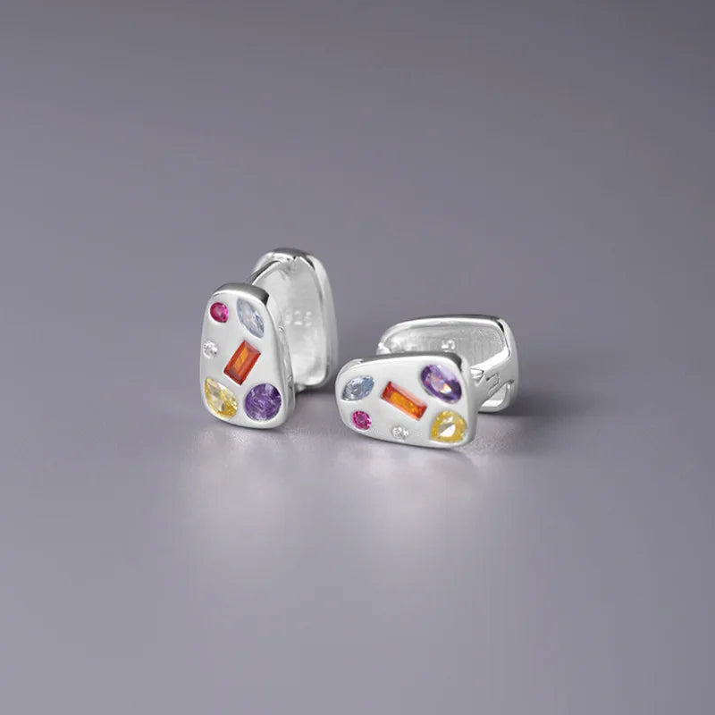 Everyday Sparkle 925 Sterling Silver Hoop Earrings with Rainbow CZ Geometric Minimalist Huggie Earrings for Women Hypoallergenic