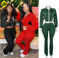 2025 New Arrivals Contrast Line Zipper Stand Collar Crop Top Jacket Matching Jogger Flare Pants Two Piece Tracksuit Set