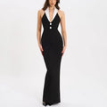 Brand Customization Elegant Long Dress Turn-Down Collar New Foreign Trade Hot Girl Backless Split Party Floor-Length Gowns