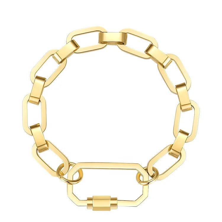 Fashion High Quality 18K Gold Plated Stainless Steel Jewelry Spiral Buckle Square Thick Chain for Women Punk Bracelet B202219