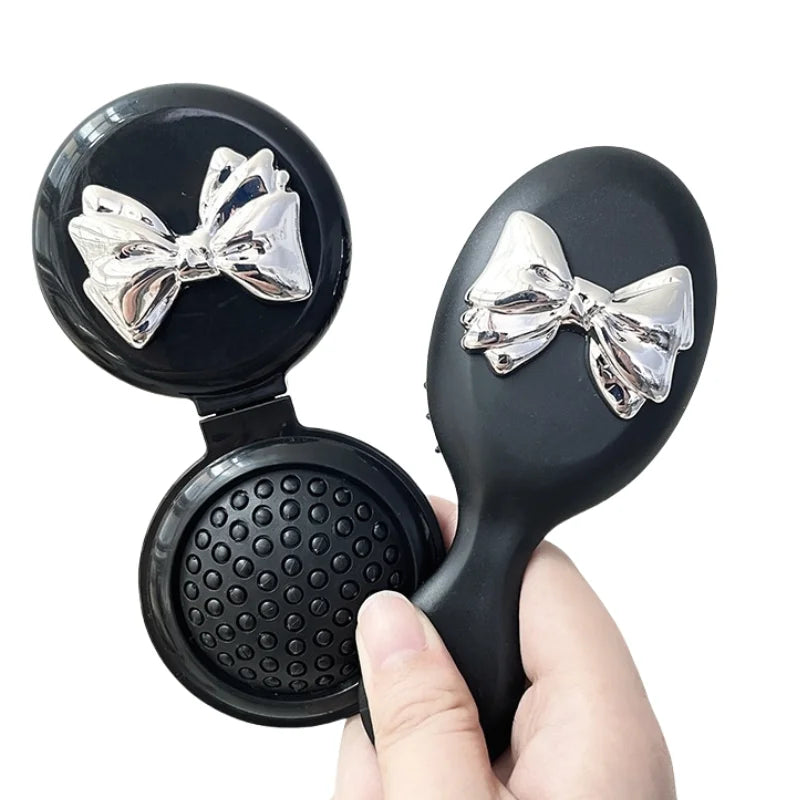 13.5*6.8cm Mini Bow Air Cushion Comb Folding Hair Brush With Mirror Hair Comb With Mirror