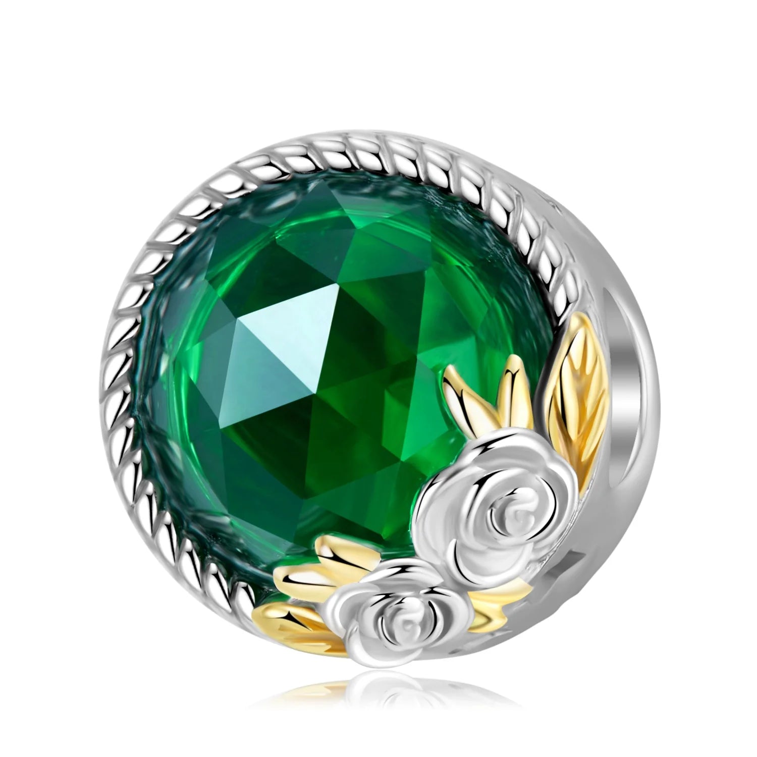 New Design 925 Sterling Silver Rose Flower Green CZ Charm Beads Fit Charm Bracelet & Bangles DIY Fashion Women Jewelry Making