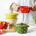 Durable Wholesale Dinnerware Bowl Round Ceramic Cookware Hand Painted Polka Dot Dinnerware Porcelain Ceramic Bowl with Lid