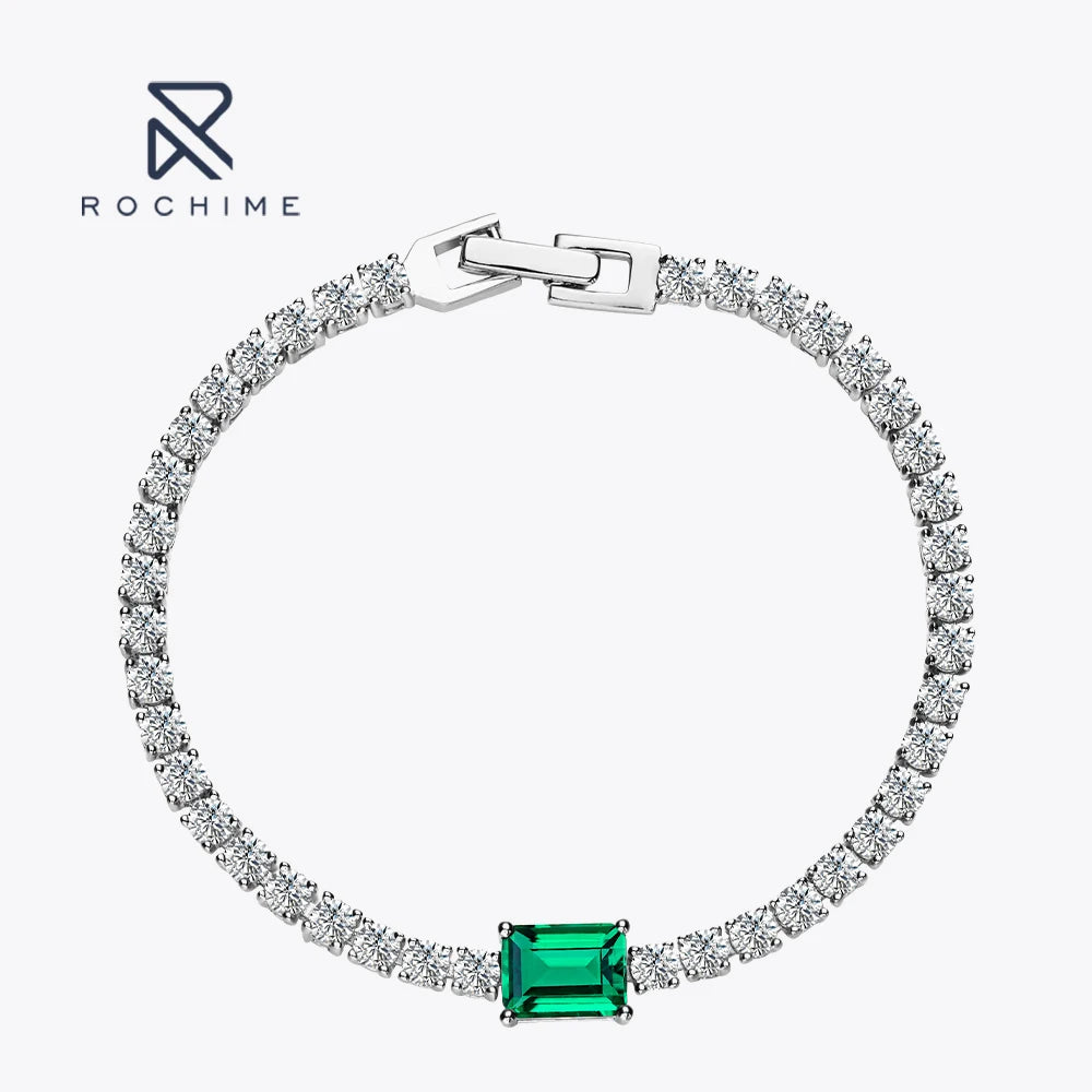 Rochime Trendy  Gemstone Lab Grown Diamond Bracelet  925 Sterling Silver Rhodium Plated 5a Zircon Jewelry for Women