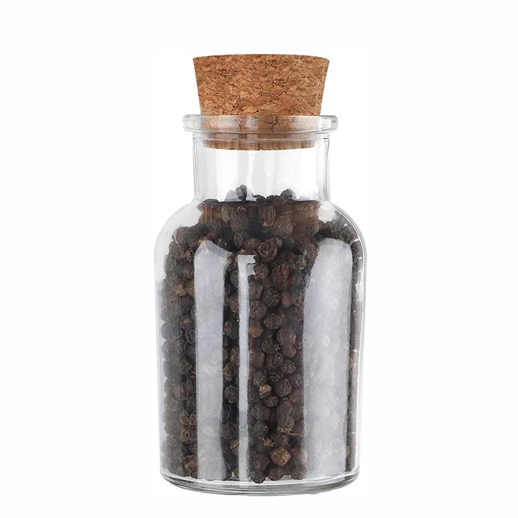 Round Transparent Spice Glass Jars Wooden Cork Condiment Container Salt Pepper Seasoning Bottle Wooden Stopper