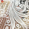 Luxury Heavy Beaded Lace Fabric With Sequins Ivory White 3D Embroidered Tulle Sequins Lace Fabric for Bridal Gown Dress