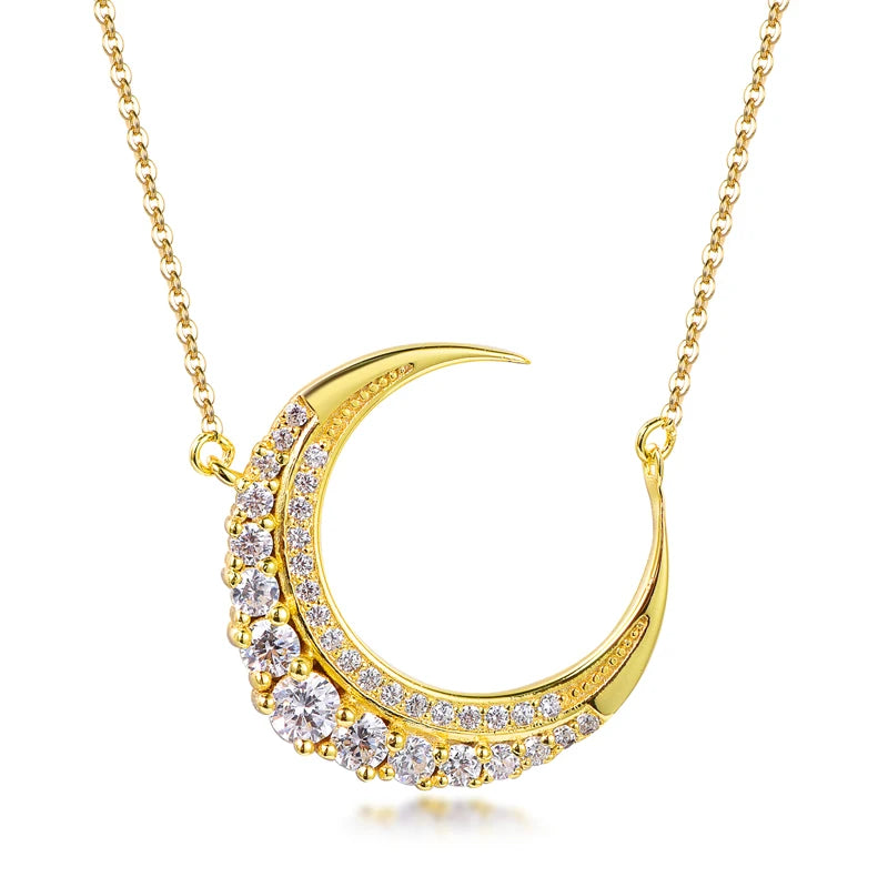 Personalized Design 925 Silver Zircon Jewelry 18K Gold Plated Moon Necklace