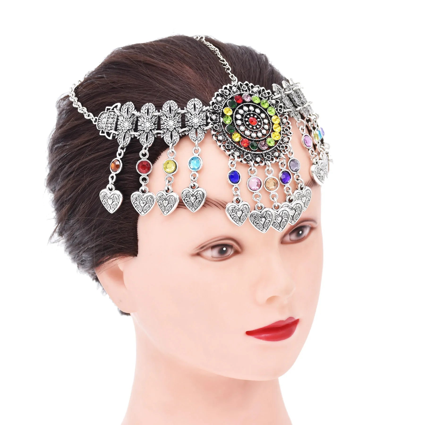 Bohemian Hair Piece Rhinestone Heart Tassel Hairband Accessories for Women's Party Jewelry Gifts