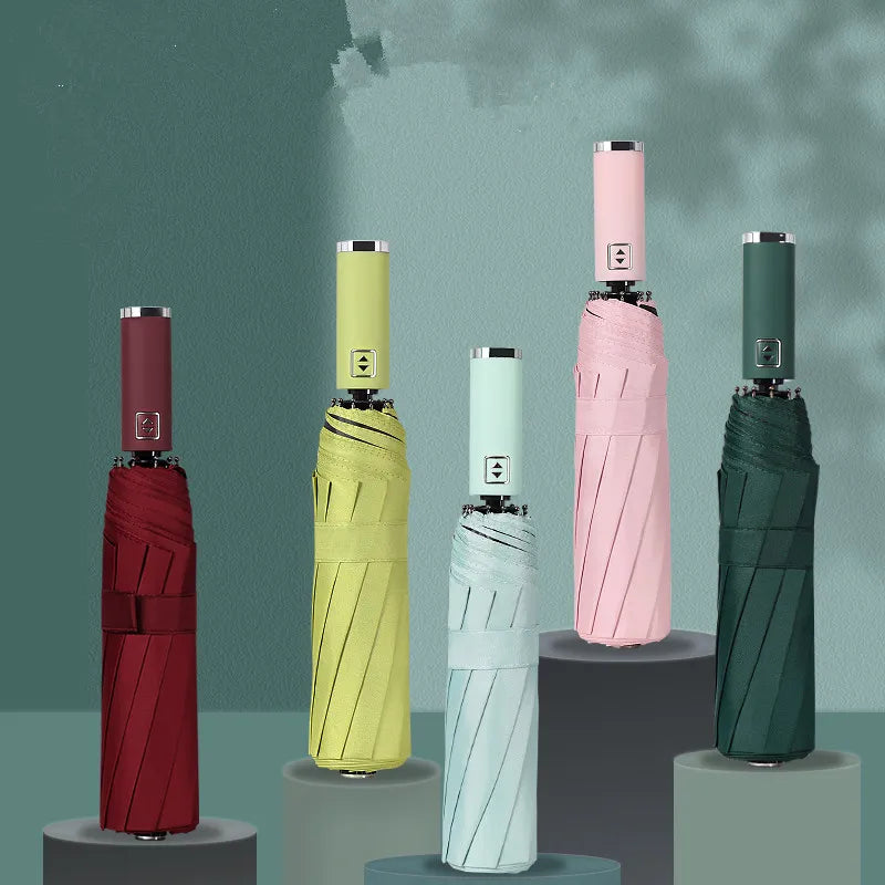 New Creative Black Glue Folding Umbrella Fully Automatic Sunny Umbrella Advertising Umbrella Customization Logo Carton Plastic