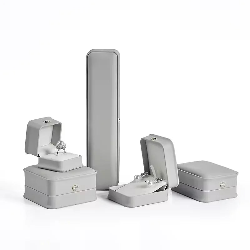SESI Leather 'Jewellry' Box Wedding Customizable Crown Ring Necklace Gift Box Silvery Pu Leather Jewellery Boxes Packaging