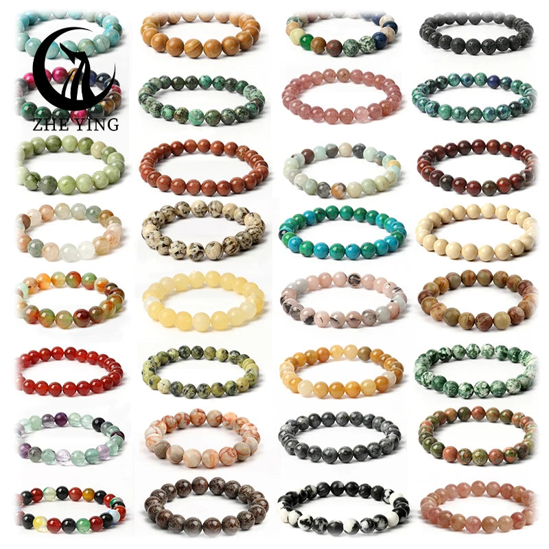 Zhe Ying Wholesale 6/8/10mm Healing Stones Pulseras Para Mujer Semi Precious Stone Bracelet lava Stone Bracelet
