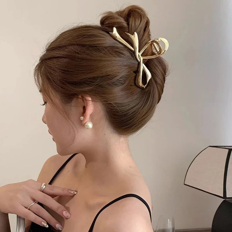 MIO 12cm Large Bowknot Irregular Hair Claw Clip Alloy Metal Luxury Claw Clamp for Women Girls Gradient Colorful Bow Tie Claw