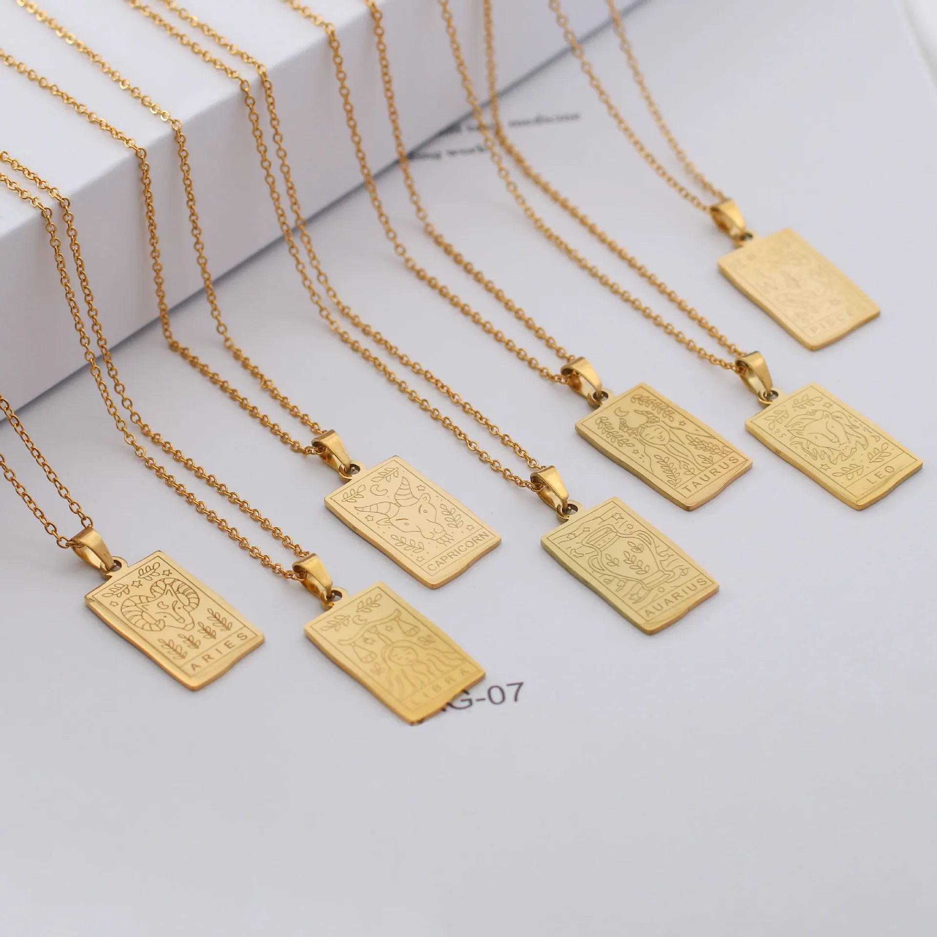 Nabest Women PVD Stainless Steel Zodiac Tarot Card Square Pendant Necklace 12 Constellations Tarot Necklace
