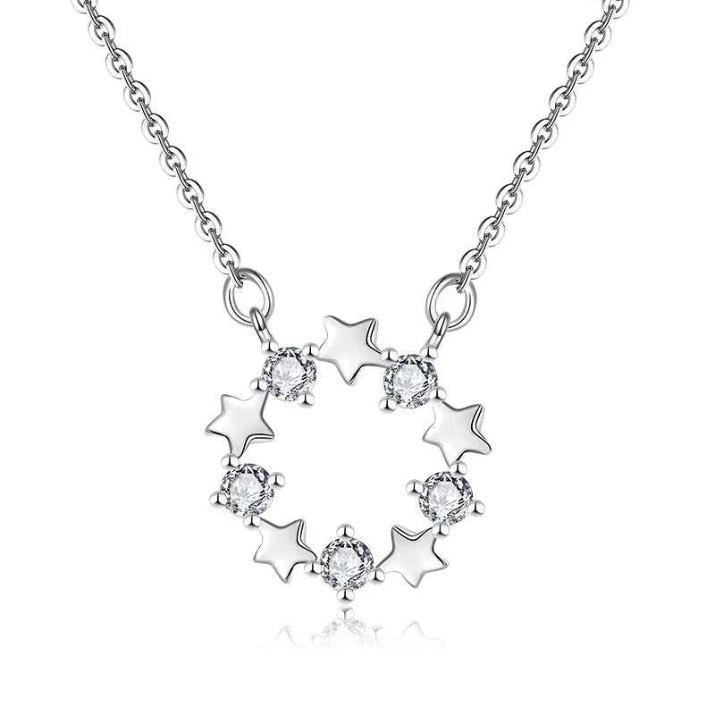 Women's 925 Sterling Silver Minimalist Fashion Star Zirconia Necklace for Engagement Wedding Anniversary Gift for Girl Friends