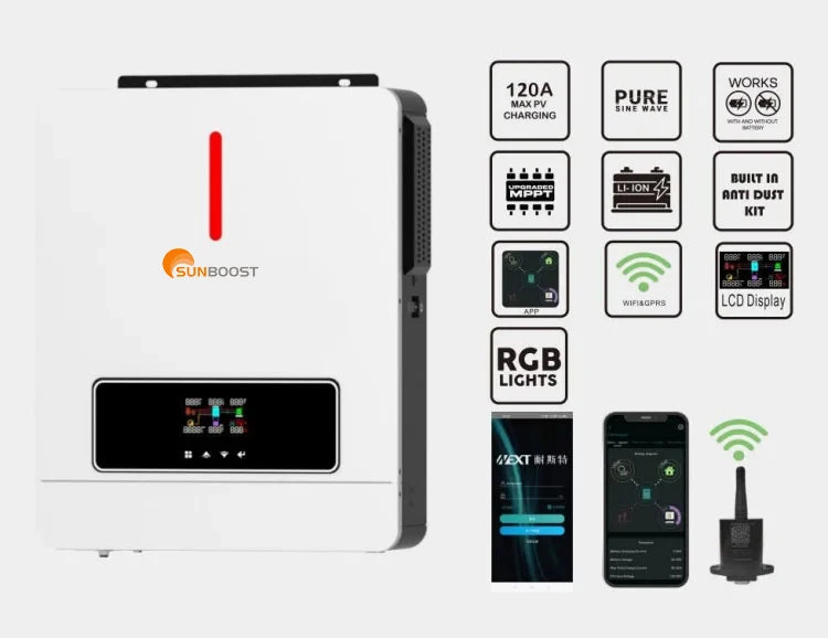 Sunboost 3KW 4KW 5.5KW 6KW 48V 220VAC Output Single Type DC/AC On/Off Grid Hybrid Inverter for Hybrid Solar Systems