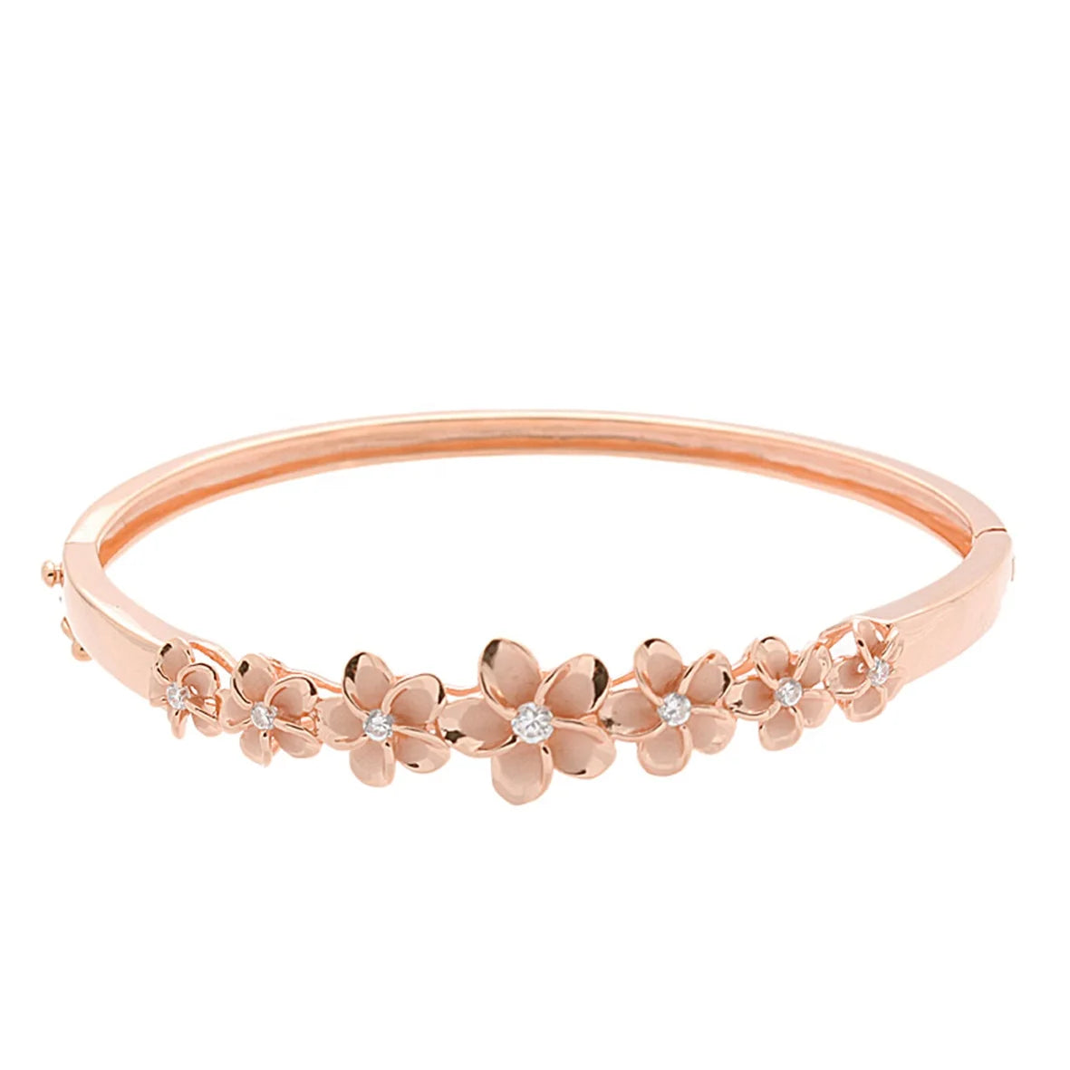 Wholesale IDO Luxury Hawaiian Design 925 Sterling Silver Rose Gold Color Shiny Unisex Plumeria Bangles Bracelet