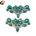 Sparkling Green AB Resin Stones Clear AB Crystals Motif Iron on Hot Fix Rhinestone Appliques for Carnival Head Pcs Dress DIY