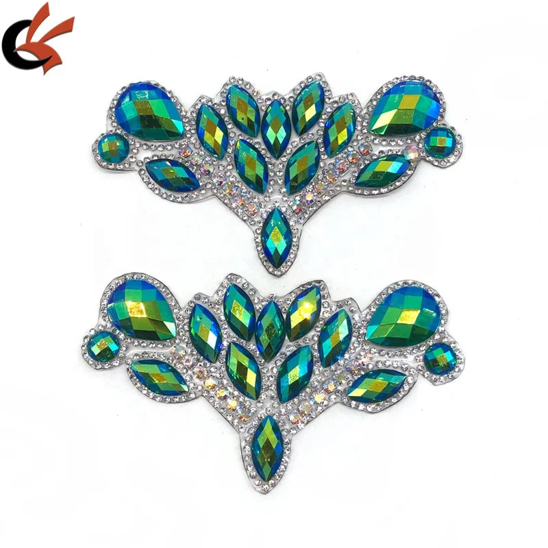 Sparkling Green AB Resin Stones Clear AB Crystals Motif Iron on Hot Fix Rhinestone Appliques for Carnival Head Pcs Dress DIY