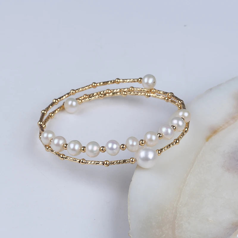 Potato Shape Handmade Freshwater Pearl Beads Adjustable Bracelet
