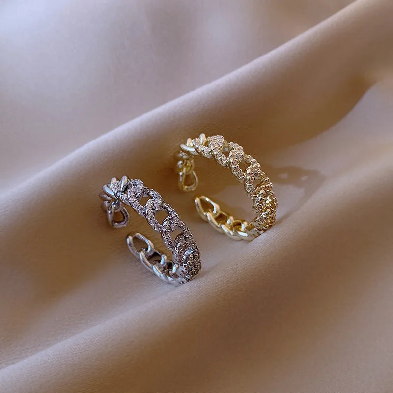 Simple Real 18K Gold Plated CZ Curb Chain Open Ring Adjustable Micro Cubic Zirconia Chain Link Ring MegaBDM