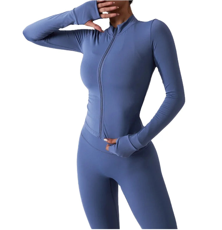 Lanyu Women's Active Yoga Jacket Long Sleeve Fitness Workout Top Full Zipper Breathable Thumb Hole Factory Sustainable Plus Size MegaBDM