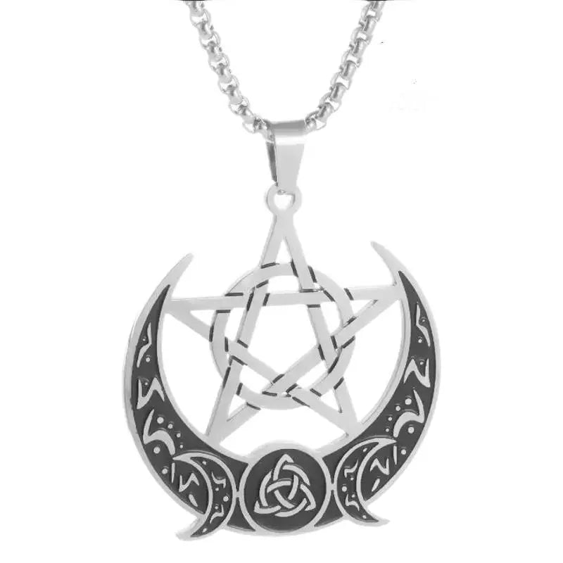 Stainless Steel Men Jewelry Minimalist Crescent Moon Star Roman Pendant Necklace for Men and Women Stylish Viking Couple Jewelry