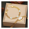 Fashion Statement 18k Gold Plated Stainless Steel Blue Eye Necklace Earring Jewelry Set for Women