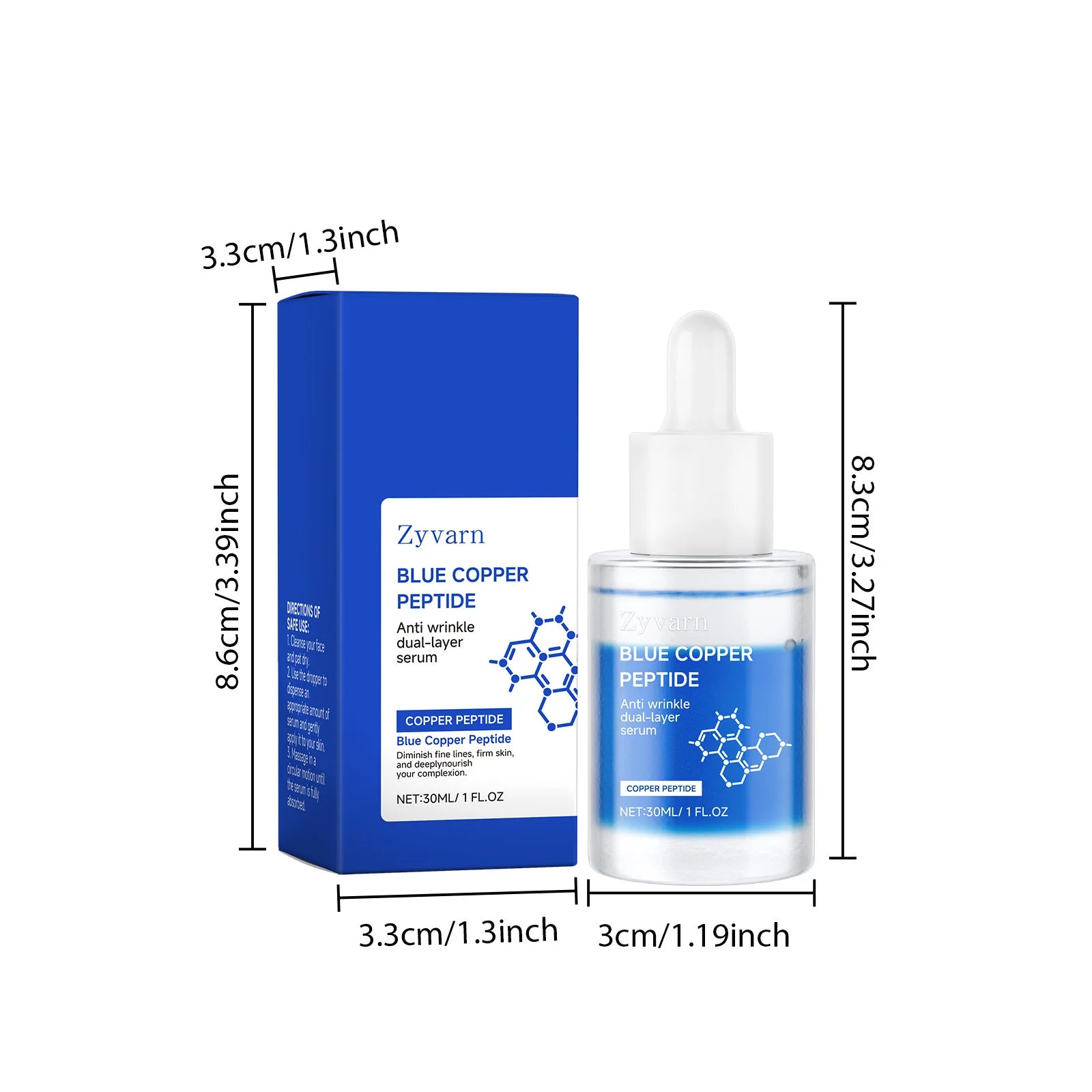 Zyvarn Skin Care Moisturizing Refreshing Anti Wrinkle Whitening Blue Copper Peptide Face & Body Serum Liquid Private Label