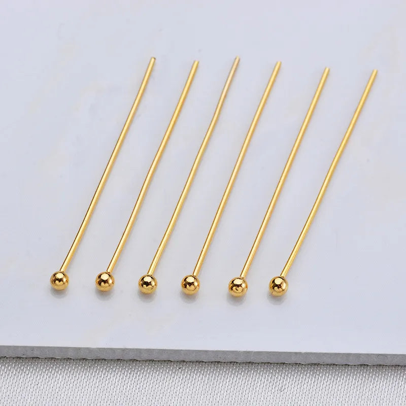 Wholesale Gold Head Pins 0.6mm (22Gauge) by 20mm 30mm 40mm Ball Point Headpins Gold Plated Brass Ball
