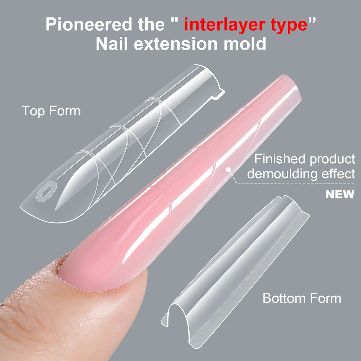 Wholesale ABS Sandwich Nail Forms Top & Bottom Dual Forms 16 Sizes Almond Square Nail Extension Molds for Gel Acrylic Nails MegaBDM