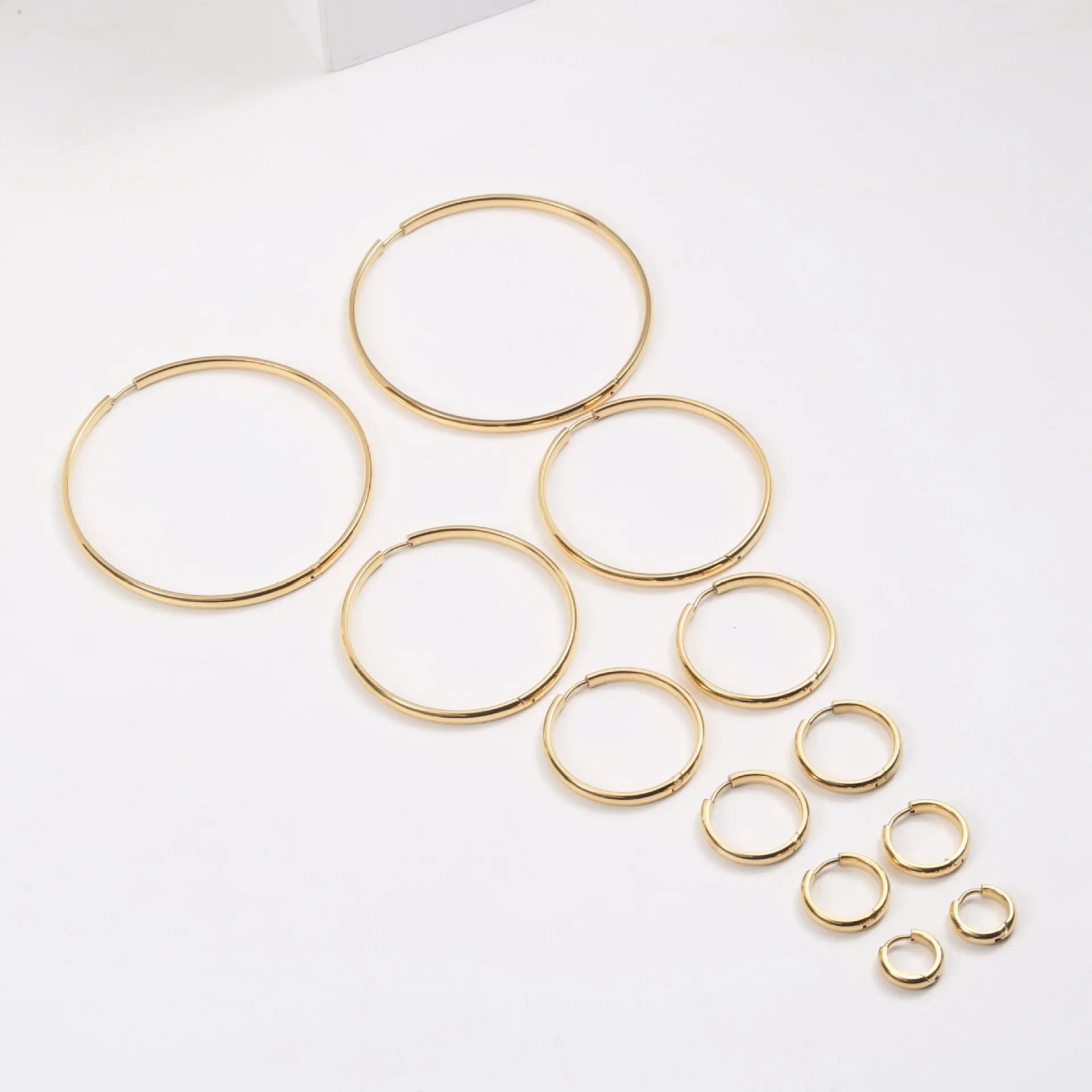 New Trendy Earring 18K Gold Plated Basic Flat Big O Hoop Earrings for Women Stainless Steel Jewelry Wholesale 3mm
