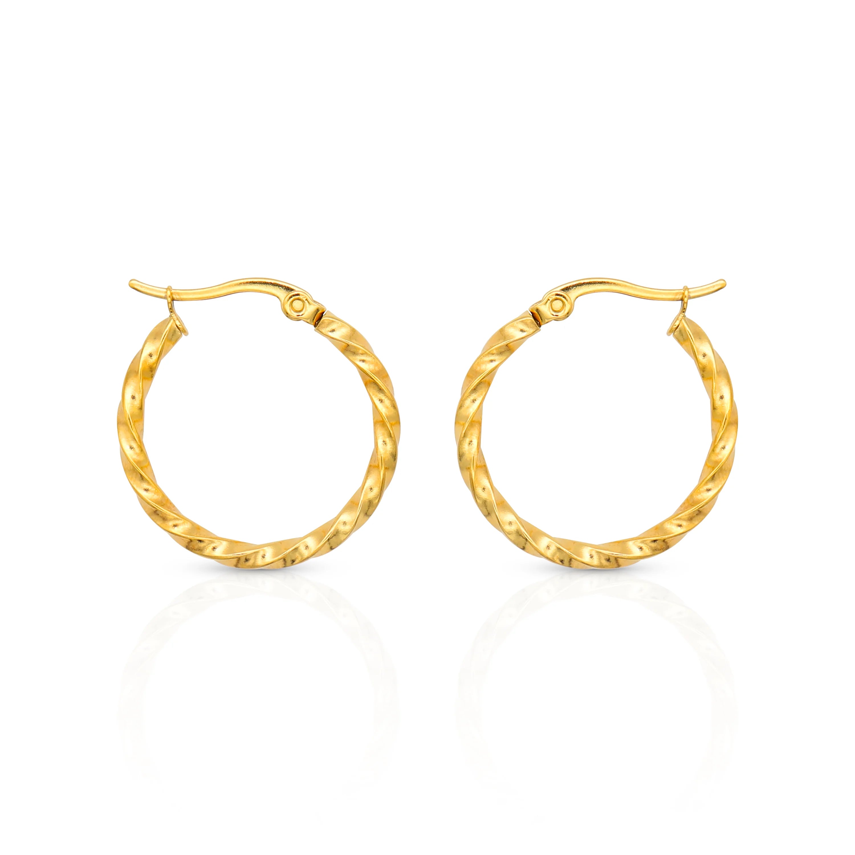 Chris April in Stock 316L Stainless Steel PVD Gold Plated Spiral Pattern Twist Circle Hoop Earring for Women