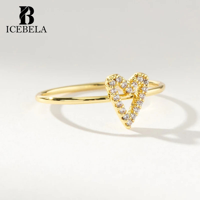 Wholesale Stylish Eternity Love Minimalist 925 Sterling Silver Fine Jewelry Unique Hollow Out Heart Zircon Rings for Women
